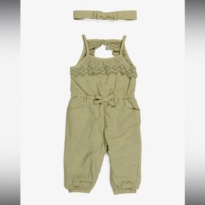 NWT 3-6m Girls Eyelet Jumpsuit With Headband